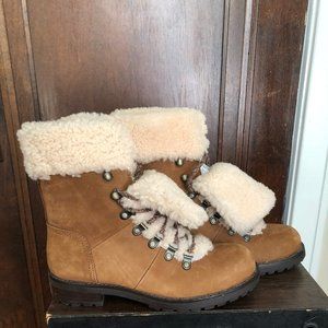 UGG Chestnut Suede and Shearling Lace Up Boots